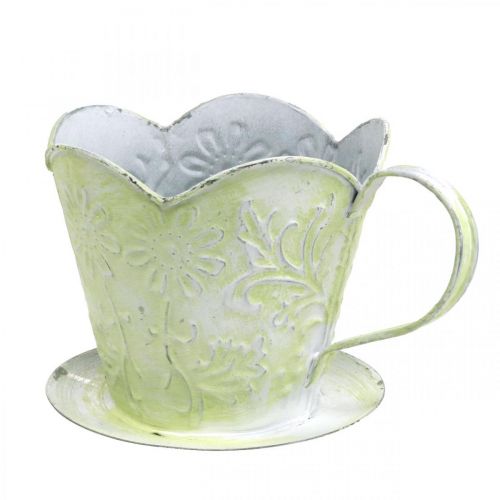 položky Květináč, ozdobný držák kávového filtru, kovový kelímek na pěstování, květinová dekorace zelená, bílá shabby chic V11cm Ø11cm