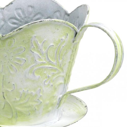 položky Květináč, ozdobný držák kávového filtru, kovový kelímek na pěstování, květinová dekorace zelená, bílá shabby chic V11cm Ø11cm