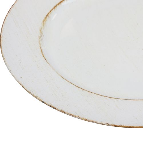 Floristik24 Dekorační talíř kulatý plastový retro bílo hnědý lesk Ø30cm