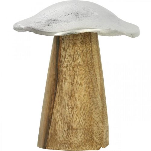Floristik24 Stolní dekorace deko houba kov dřevo stříbrná dřevěná houba V10cm
