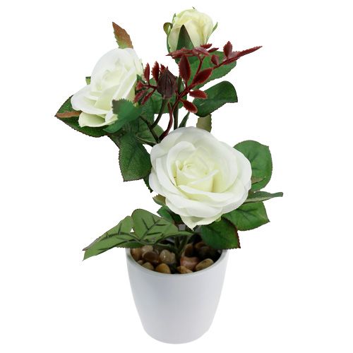 Stolní dekorace růže v květináči bílá 24cm
