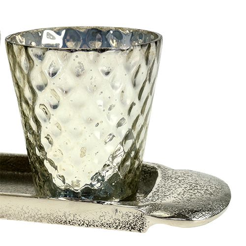 položky Stolní dekorační talíř se 3 skleničkami na čajové svíčky stříbrná Ø7cm V8cm