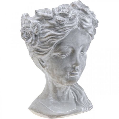 Květináč betonový květináč ženská hlava praná bílá H34cm