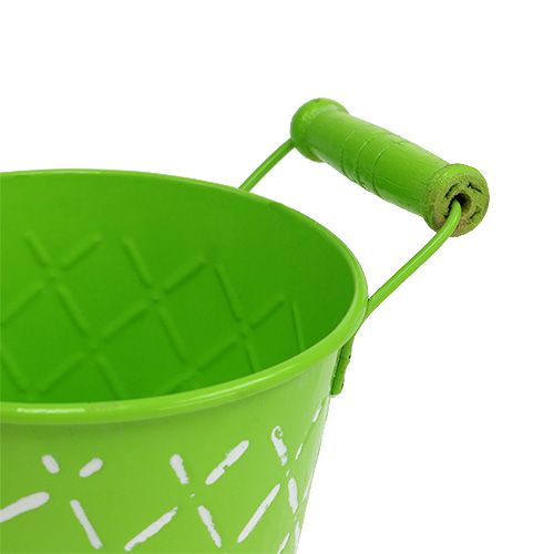 Floristik24 Plechové vědro světle zelené s dřevěnými uchy Ø11cm V10,5cm