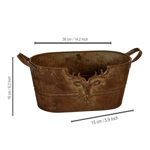 Oválná kovová miska s uchy, motiv jelena, rezavá úprava, 36 cm | Floristik24.cz