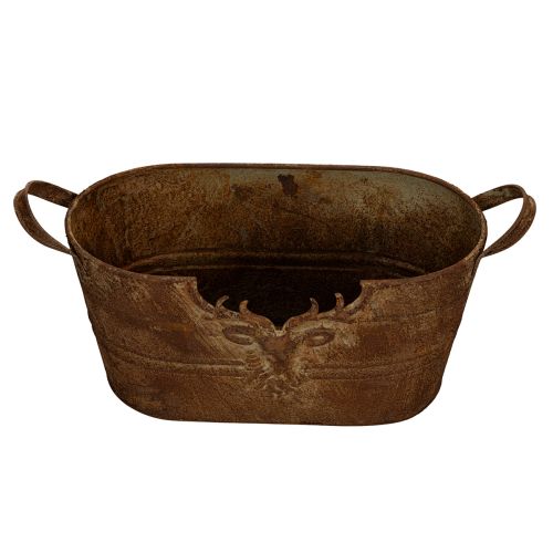 Oválná kovová miska s uchy, motiv jelena, rezavá úprava, 36 cm | Floristik24.cz