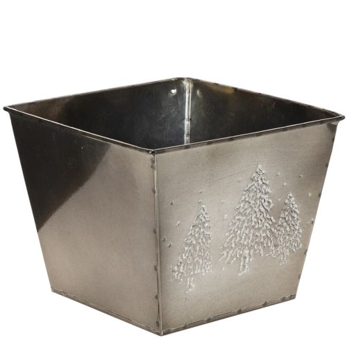 Čtvercový kovový květináč s motivem jedle, 18 cm