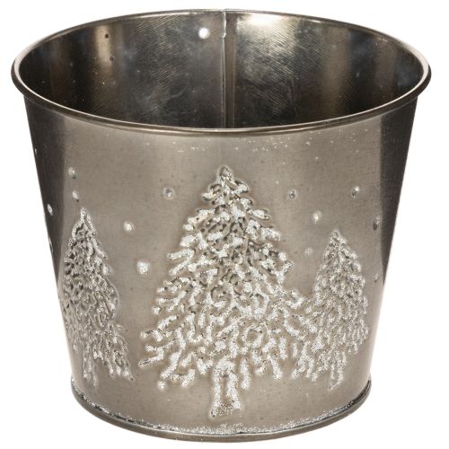 Kovový květináč s třpytivými jedlemi, 13 cm