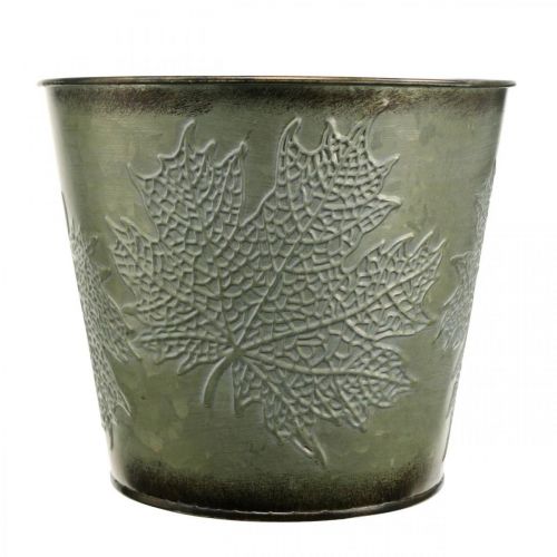 položky Květináč s podzimní dekorací, kovová dekorace, podzimní květináč zelený Ø18,5cm H17cm
