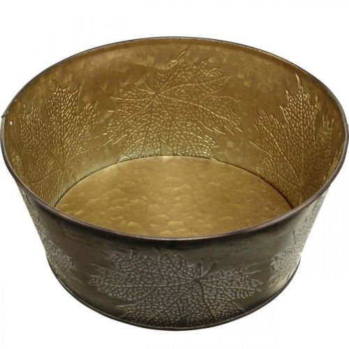 Floristik24 Podzimní mísa, kovový květináč s listovým zdobením, zlatý květináč Ø25cm V10cm