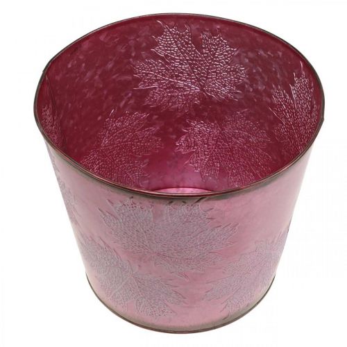 položky Podzimní květináč, vědro na rostliny, kovová dekorace s listy vínově červená Ø25,5cm V22cm