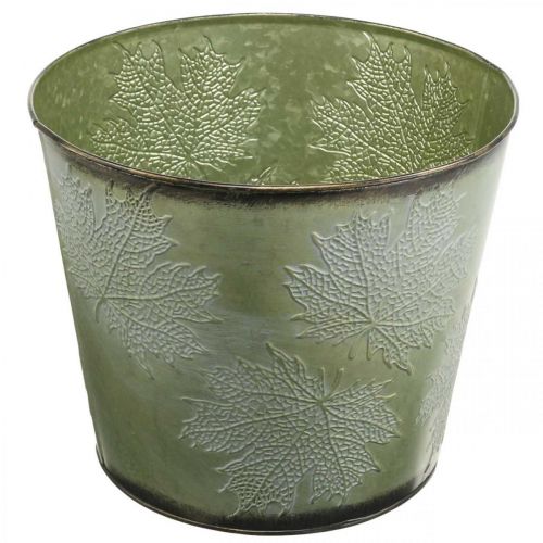 Floristik24 Květináč, kovový květináč s javorovými listy, podzimní dekorace zelená Ø25,5cm V22cm