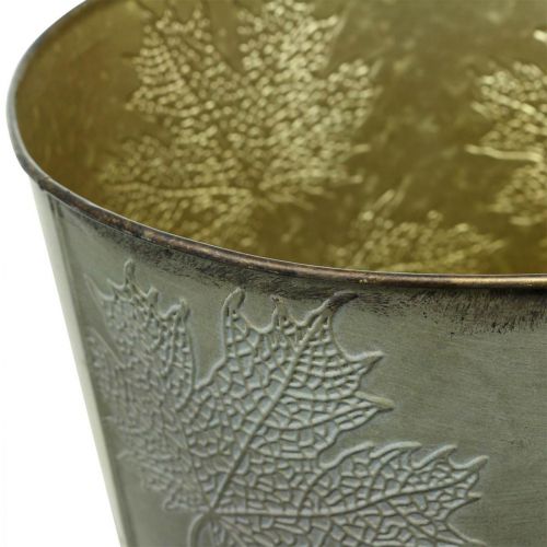 položky Květináč, podzimní dekorace, kovová nádoba s listy zlaté Ø25,5cm V22cm