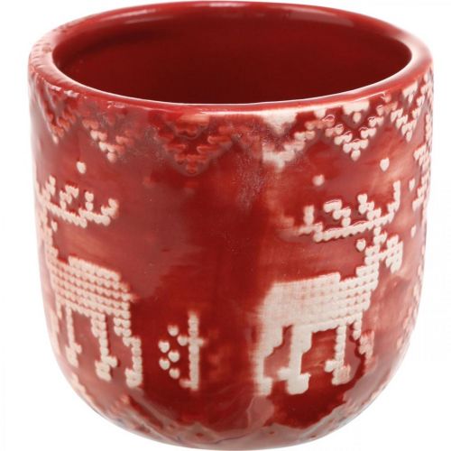 Floristik24 Keramická dekorace se soby, adventní dekorace, květináč s norským vzorem červená / bílá Ø7,5cm V7cm 6ks
