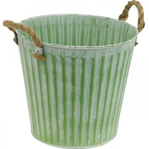 položky Kbelík na sázení, květináč s držadly, kovová dekorace růžová/zelená/žlutá shabby chic Ø16,5 cm V15 cm sada 3 ks