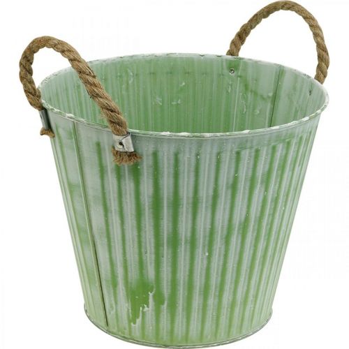 položky Kbelík na rostliny, kovový květináč s držadly, dekorativní květináč na sázení růžová/zelená/žlutá shabby chic Ø12cm H10cm sada 3 ks
