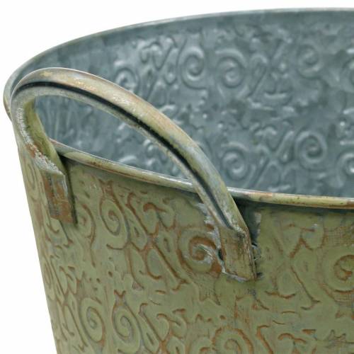 Floristik24 Vědro zelené s držadly Ø26cm květináč vintage vzhledu kovová rez