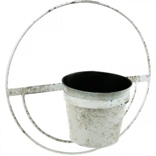 položky Květináč shabby chic nástěnná dekorace bílý kov se závěsem Ø37cm