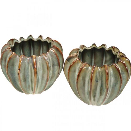 Keramický květináč, rafinovaný květináč, květináč tyrkysová, béžová, hnědá Ø11,5cm V9cm 2ks