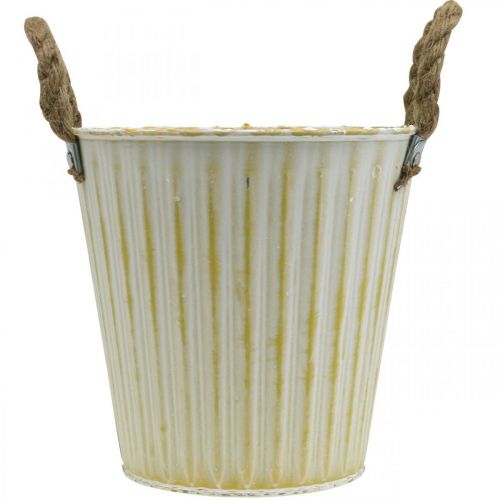 položky Kovový květináč, jarní dekorace, květináč s držadly Yellow Shabby Chic Ø18cm H17,5cm