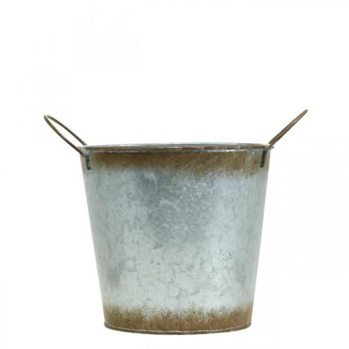 položky Květináč kovový, miska na květiny, květináč s uchy stříbrná, patina Ø18cm V20cm