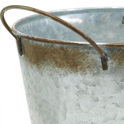 položky Květináč kovový, miska na květiny, květináč s uchy stříbrná, patina Ø18cm V20cm