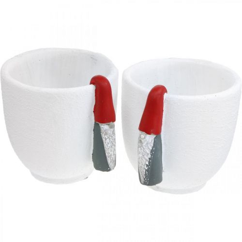 položky Vánoční květináč s trpaslíkem, adventní dekorace, betonový květináč bílý, červený Ø8cm V12,5cm 2ks