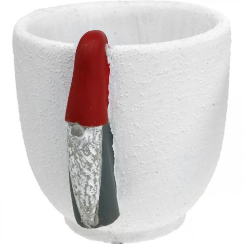 položky Vánoční květináč s trpaslíkem, adventní dekorace, betonový květináč bílý, červený Ø8cm V12,5cm 2ks