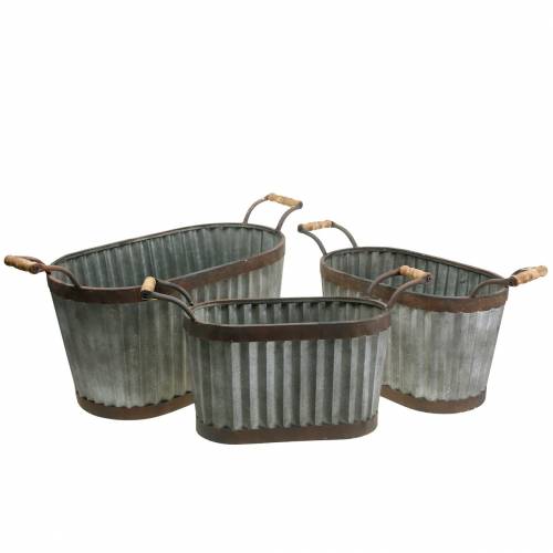 Floristik24 Květináč s oválnými kovovými rukojeťmi 45/50/60 cm sada 3 ks
