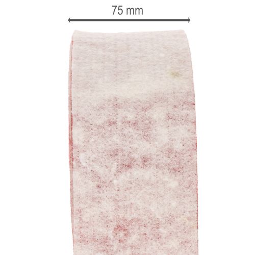 Dvoubarevný pant na hrnec ze 100% vlny jako ozdobná plstěná stuha, bílo-červený, šířka 7,5 cm, délka 5 m | Floristik24.cz