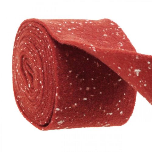 Plstěná páska červená s tečkami, ozdobná páska, páska na květináče, vlněná plsť rezavě červená, bílá 15cm 5m