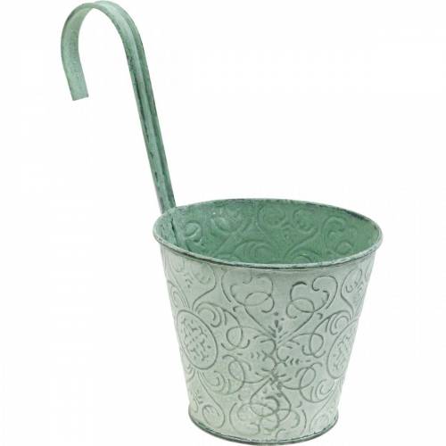 Floristik24 Květináč na závěsný květináč vintage vzhledu zelený bílý praný Ø11,5cm