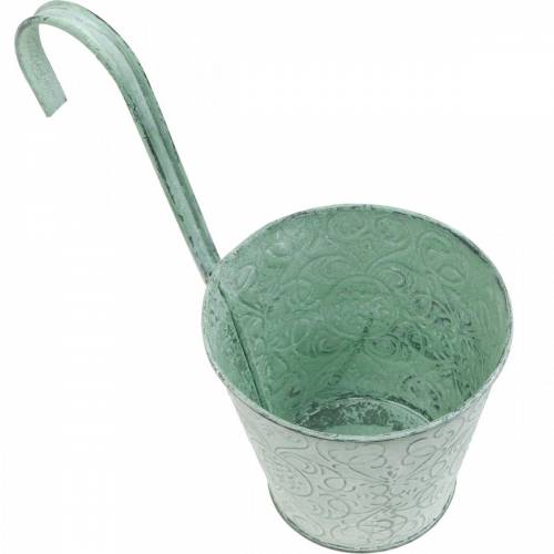 Floristik24 Květináč na závěsný květináč vintage vzhledu zelený bílý praný Ø11,5cm