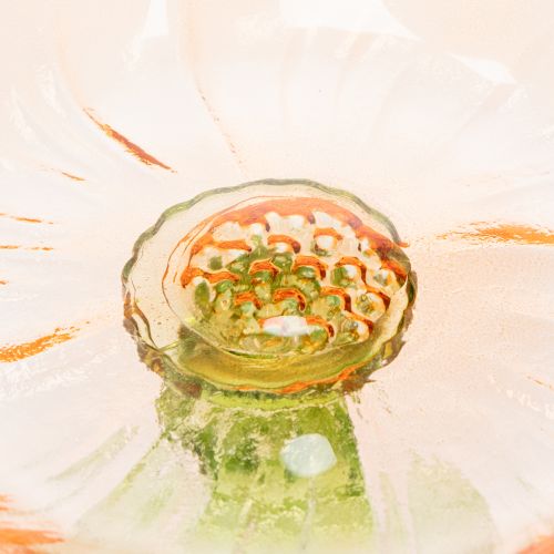 položky Dekorativní skleněný talíř s nohou, květinový vzor pro stylovou dekoraci stolu a letní dekoraci, 15 cm