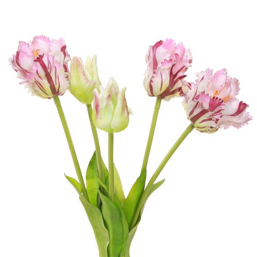 položky Tulipány umělý papoušek tulipány fialová kytice s 5 květy 40cm