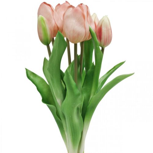 Floristik24 Umělé tulipány Real-Touch Peach Pink 38cm Svazek 7ks