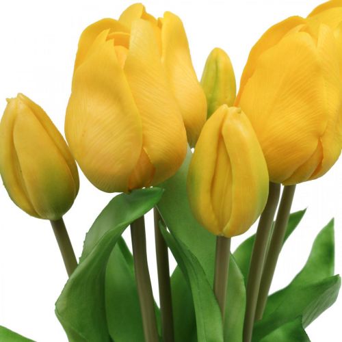 Floristik24 Tulipán umělá květina žlutá real touch jarní dekorace 38cm kytice 7 kusů