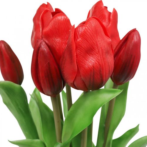 položky Tulipán červená umělá květina tulipánová dekorace Real Touch 38cm svazek 7 kusů
