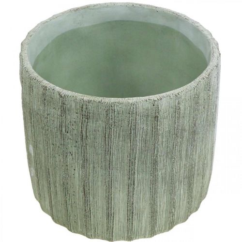 Floristik24 Květináč keramický zelený retro pruhovaný Ø19,5cm H17,5cm