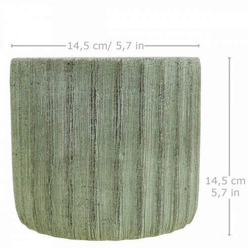 Floristik24 Květináč keramický zelený retro pruhovaný Ø16,5 cm H14,5 cm