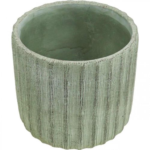 Floristik24 Květináč keramický zelený retro pruhovaný Ø16,5 cm H14,5 cm