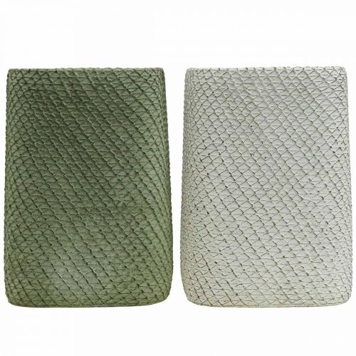 položky Květináč keramická bílá zelená reliéfní síťka 12x12cm H17,5cm 2ks