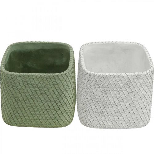 Floristik24 Květináč keramická bílá zelená reliéfní síťka 13,5x13,5cm V13cm 2ks