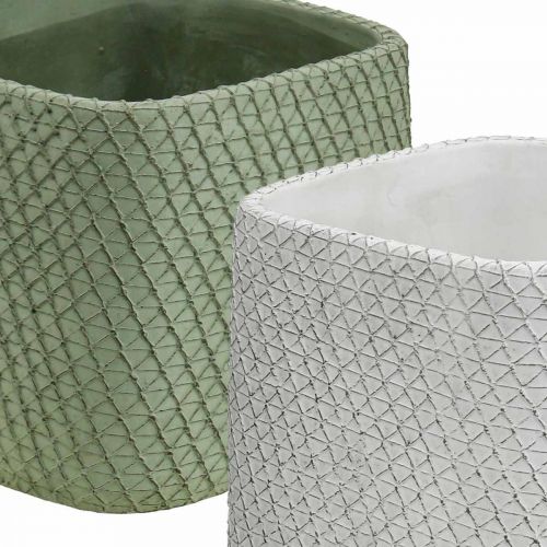 Floristik24 Květináč keramická bílá zelená reliéfní síťka 13,5x13,5cm V13cm 2ks