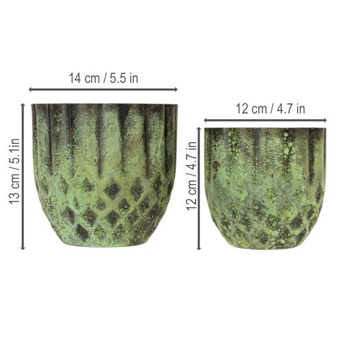 položky Starožitný kovový květináč, zelený, Ø14/12 cm, sada 2 kusů
