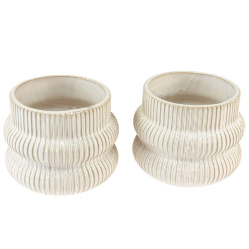 Floristik24 Květináč keramický květináč s rýhovaným vzorem Ø10cm V11cm 2ks