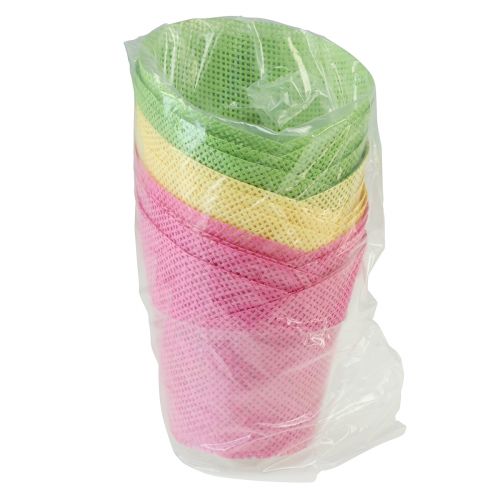 položky Květináč papírový květináč tkaný růžový žlutozelený Ø9cm H18cm 9ks