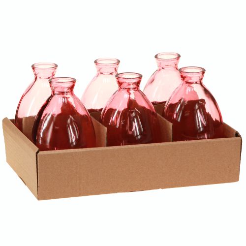 položky Váza mini vázy baňaté sklo tónované růžové Ø7cm V12cm 6 ks