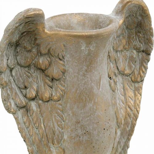 Floristik24 Dekorativní váza z betonu, amfora s andělskými křídly, zlatý vintage vzhled, Š20,5cm V26cm