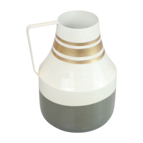 Váza kovová rukojeť ozdobný džbán šedá/krémová/zlatá Ø17cm V23cm